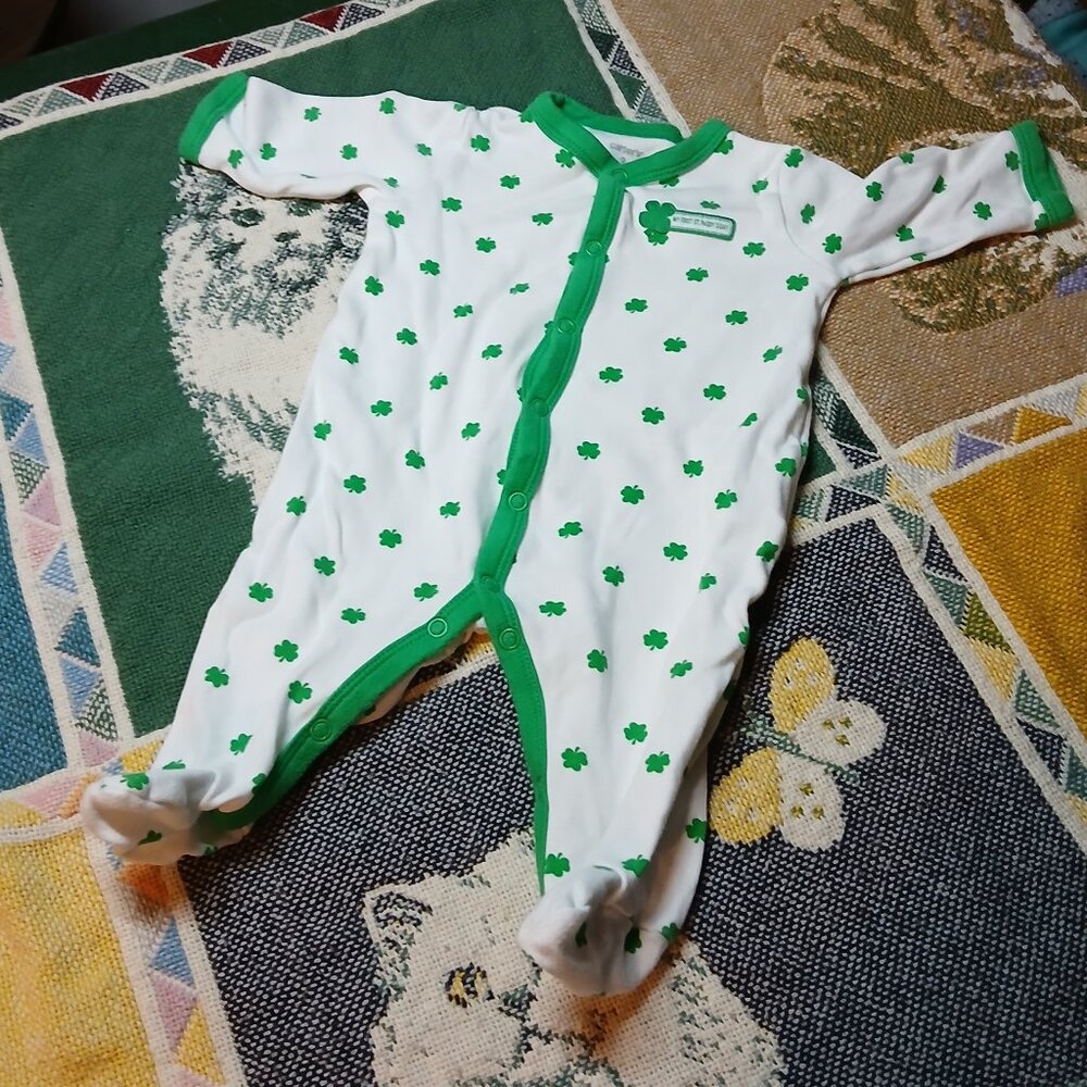 Carter's 3M Infant Baby Green Shamrock St. Patrick's Day Onesie Footies